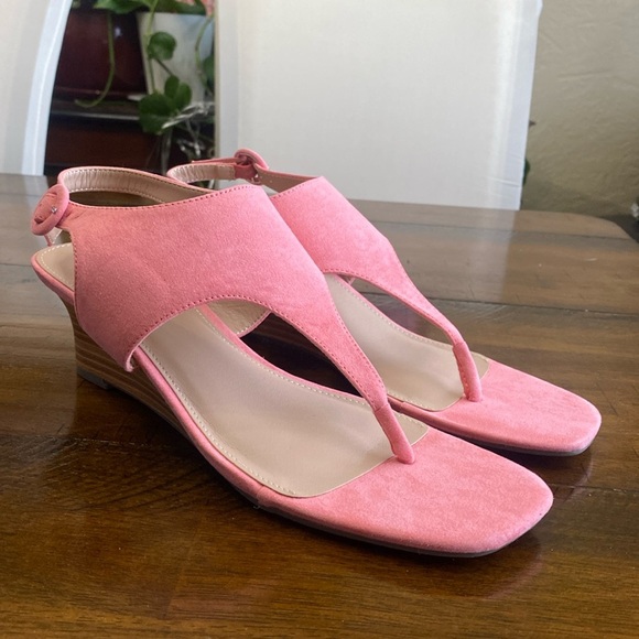 Cato Faux Suede Thong Wedge Sandals - Picture 2 of 8